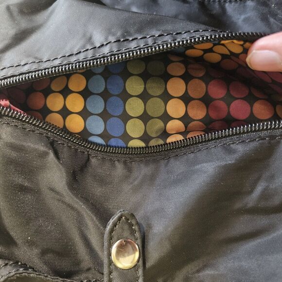 Franco Sarto Black Bag Handbag Purse Multi-Colored Polka Dot Rainbow Inner - Picture 4 of 9